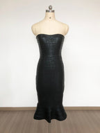 Eudora Off Shoulder Bodycon Fishtail Hem Midi Dress In Black Flowering Girl