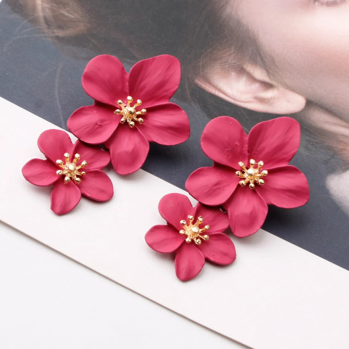 Double Flower Earrings Flowering Girl