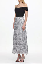 Merrit Off Shoulder Fringe Velvet Maxi Dress Flowering Girl
