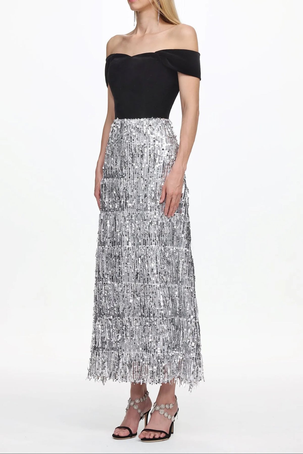 Merrit Off Shoulder Fringe Velvet Maxi Dress Flowering Girl