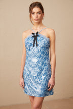 Victoire blue halterneck sequined mini dress Flowering Girl