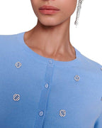 CLOVER-EMBELLISHED WOOL CARDIGAN IN BLEUS Flowering Girl