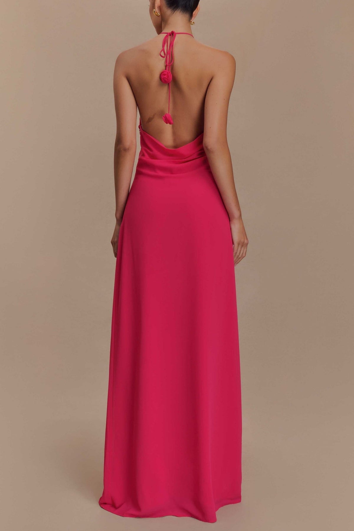 Floral halterneck high collar maxi dress in Rose Pink Flowering Girl