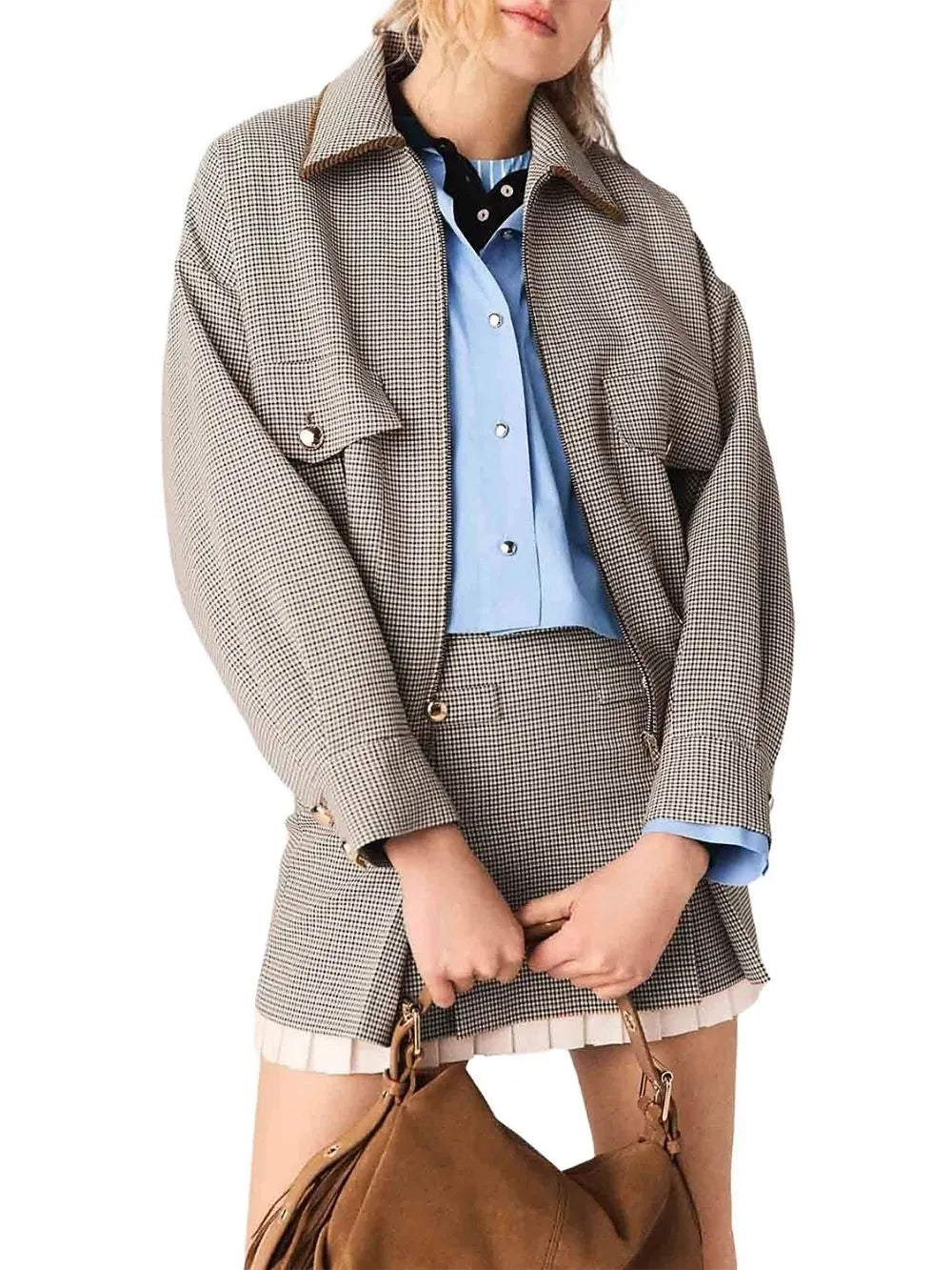 Checked Bomber Jacket Flowering Girl