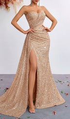 Kailey Champagne Strapless Sequin Maxi Dress Flowering Girl