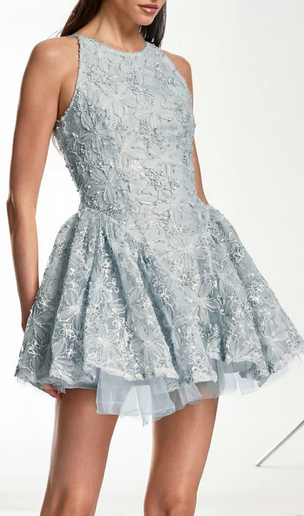 Katsumi Blue Halter Lace Flower Mini Dress Flowering Girl