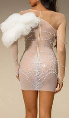 Torvex Long Sleeve Tulle Pearl Mini Dress Flowering Girl