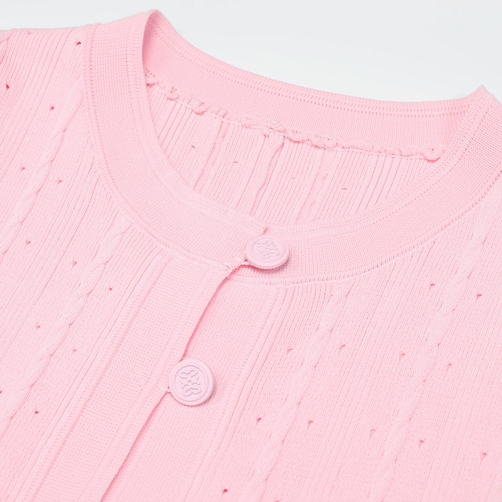 Kilenya Light Pink Knit Short Sleeve Midi Dress Flowering Girl