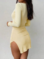 Yellow Long Sleeve Hip Mini Dress Flowering Girl