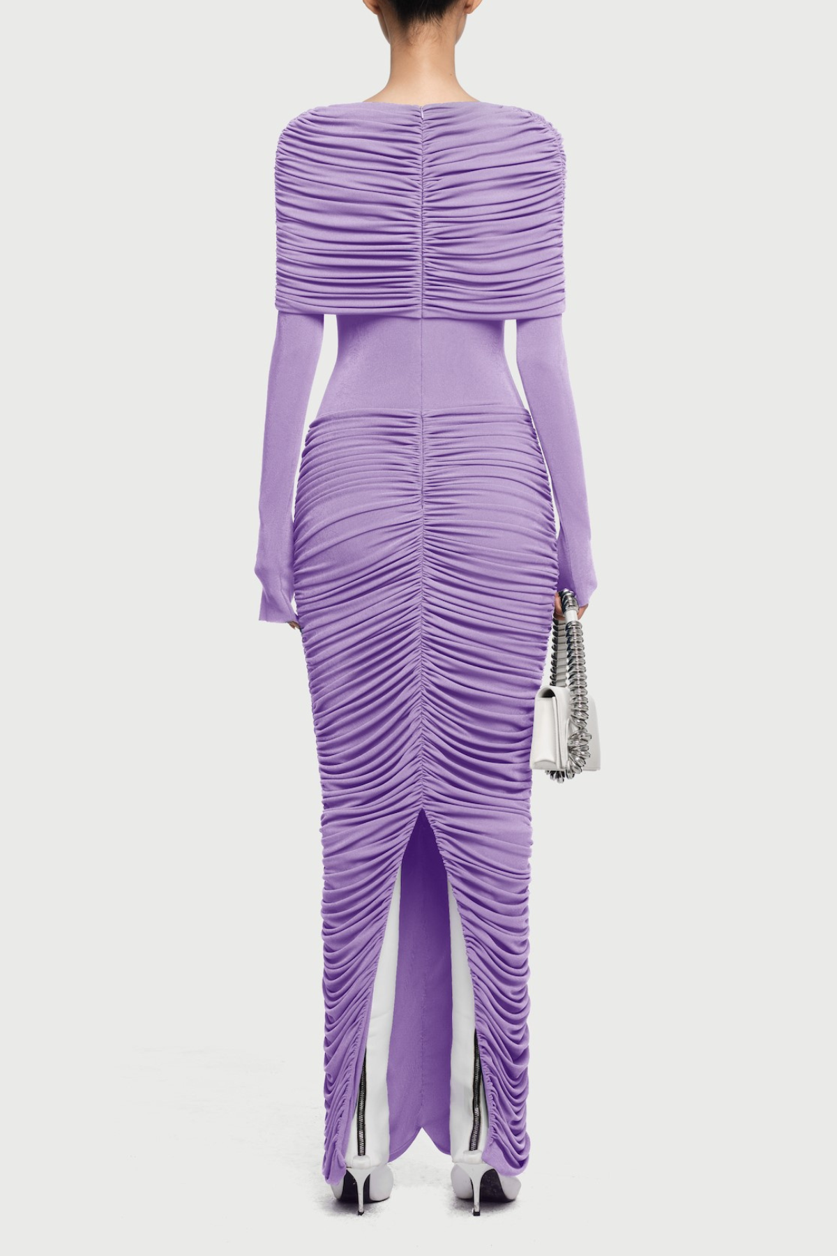 Alice Purple Pleated Form-Fitting Maxi Dress With Asymmetrical Draped Shoulder Flowering Girl