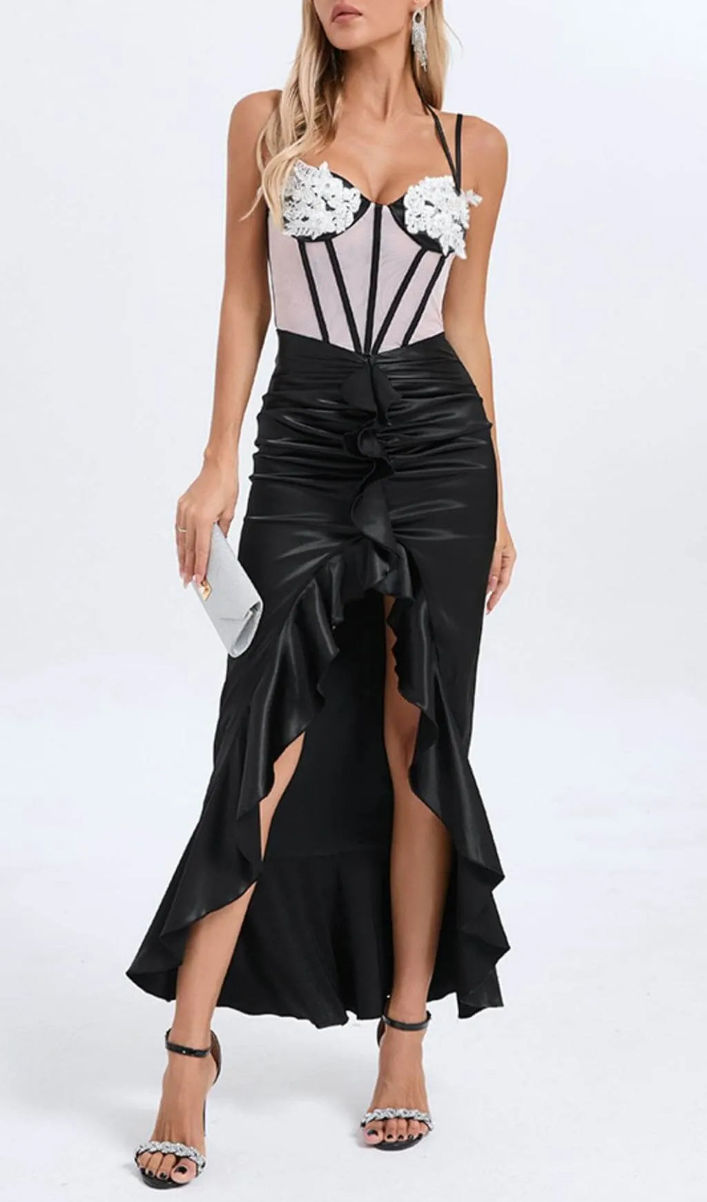 Azuka Satin Corset Lace Maxi Dress Flowering Girl