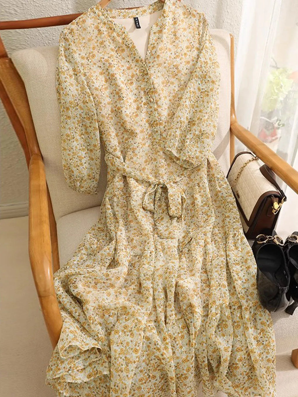 Lyuba Vintage Ruffle Floral Chiffon Maxi Dress Flowering Girl