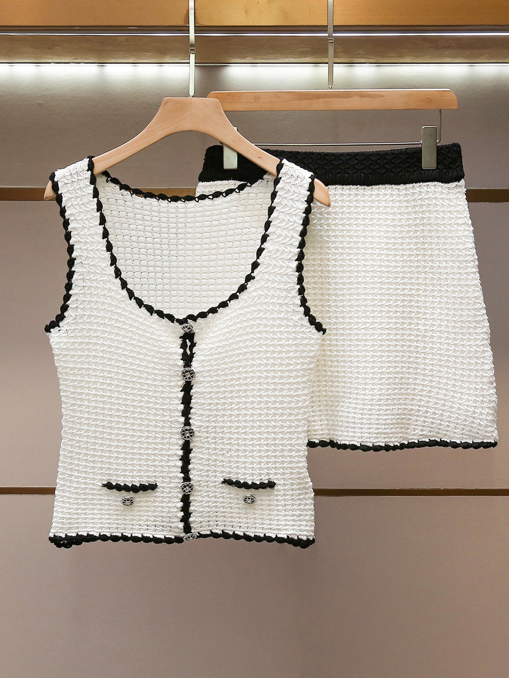 White Textured Knit Fitted Two-Piece Set Flowering Girl
