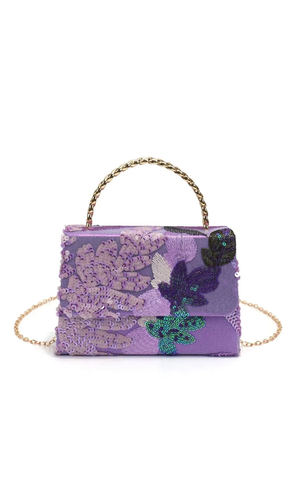 Laylani Purple Flower Embroidery Sequin Handbag Flowering Girl