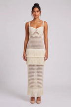 Cream Crochet Knit Column Dress Flowering Girl