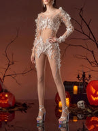 Norvek Long Sleeve Rhinestone Jumpsuit Flowering Girl