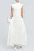Eorkone Symmetric Drapes Flared Midi Dress - White Flowering Girl