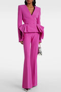 Audith Ruffled Blazer Two Piece Set - Pink Flowering Girl