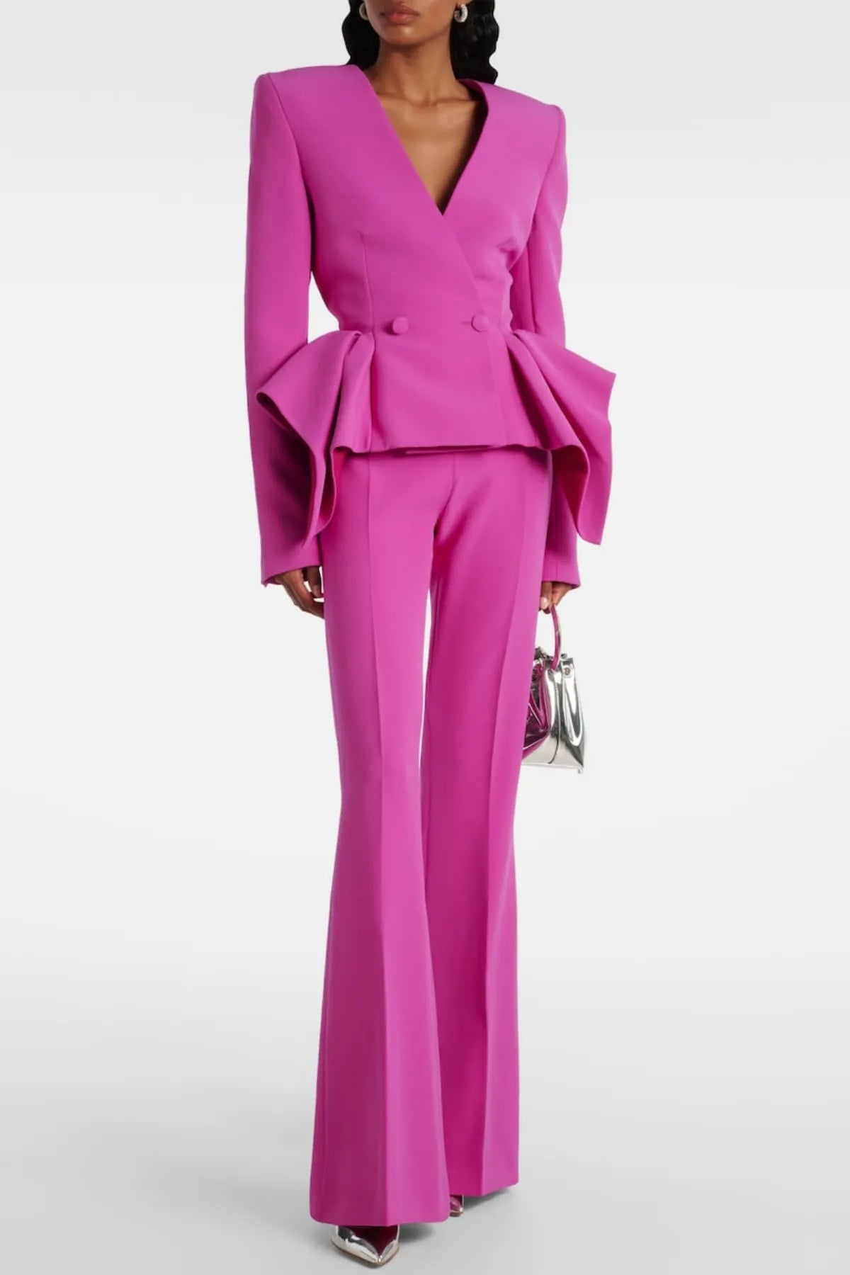 Audith Ruffled Blazer Two Piece Set - Pink Flowering Girl