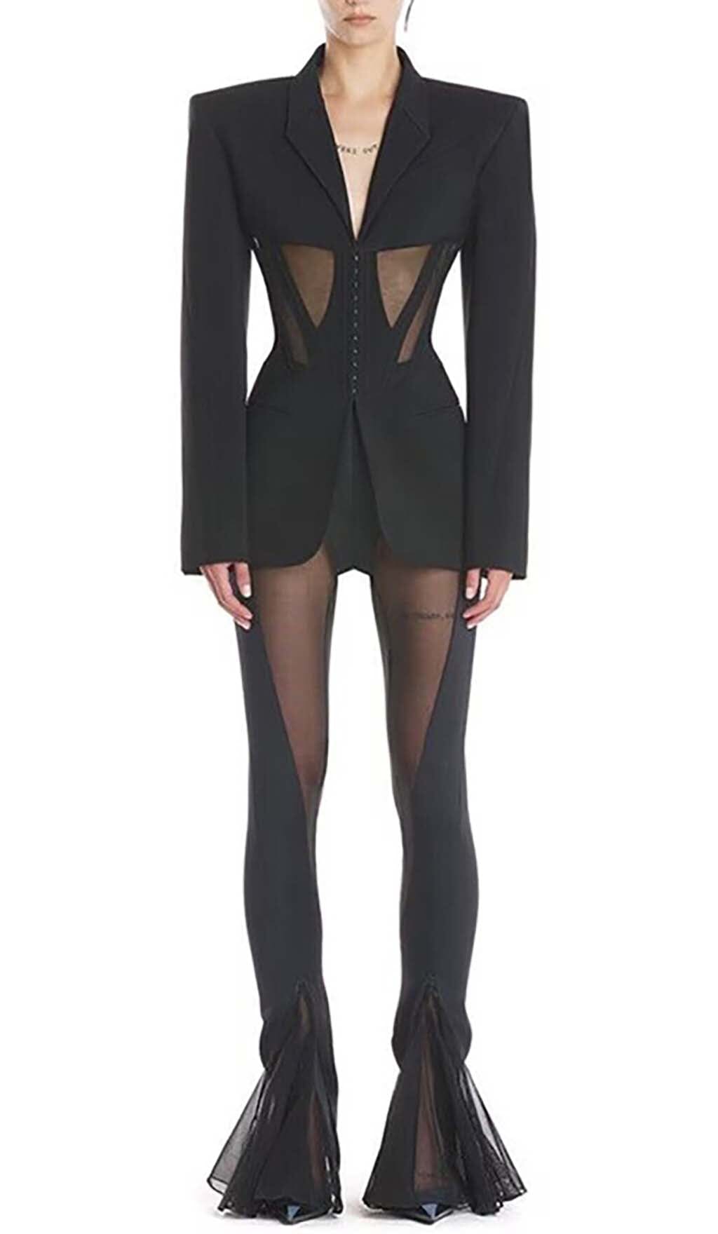 Paneled Perspective Blazer In Black Flowering Girl