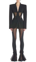 Paneled Perspective Blazer In Black Flowering Girl