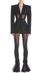 Paneled Perspective Blazer In Black Flowering Girl
