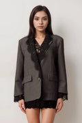 Dianthe Grey Lace-Panel Blazer Flowering Girl