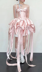 Lebana Pink Strapless Bow Mini Dress Flowering Girl