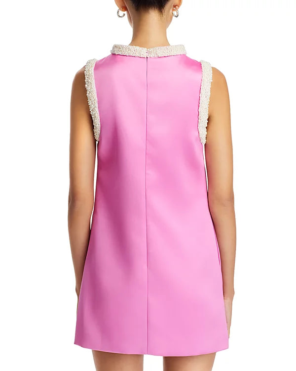 Faux Pearl Trim Satin Shift Mini Dress Flowering Girl