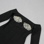 Black Off Shoulder Crystal Cup Mini Dress Flowering Girl