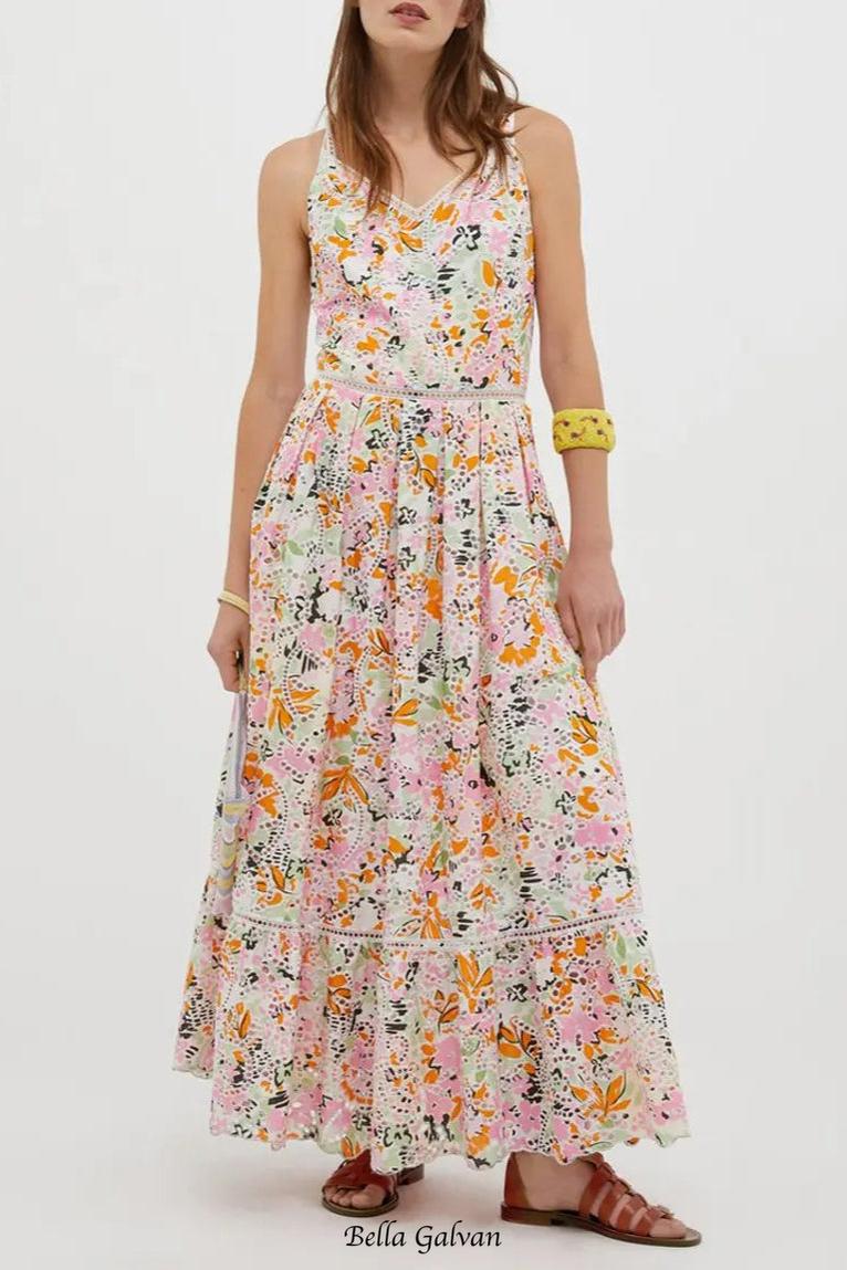 samantha Multicolor Cotton Floral Midi Dress Flowering Girl