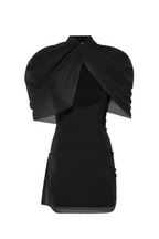 Priscilla Draped Mesh Mini Dress - Black Flowering Girl
