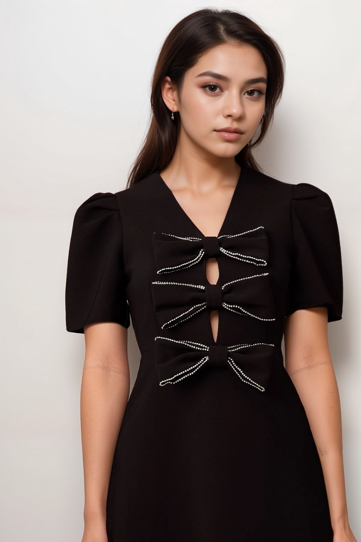 Tania black bowknot embellished mini dress Flowering Girl