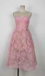 PINK FLORAL LACE EMBROIDER MIDI DRESS Flowering Girl