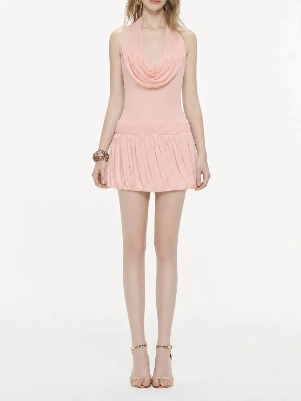 Malencia Halter Ruched Mini Dress Flowering Girl