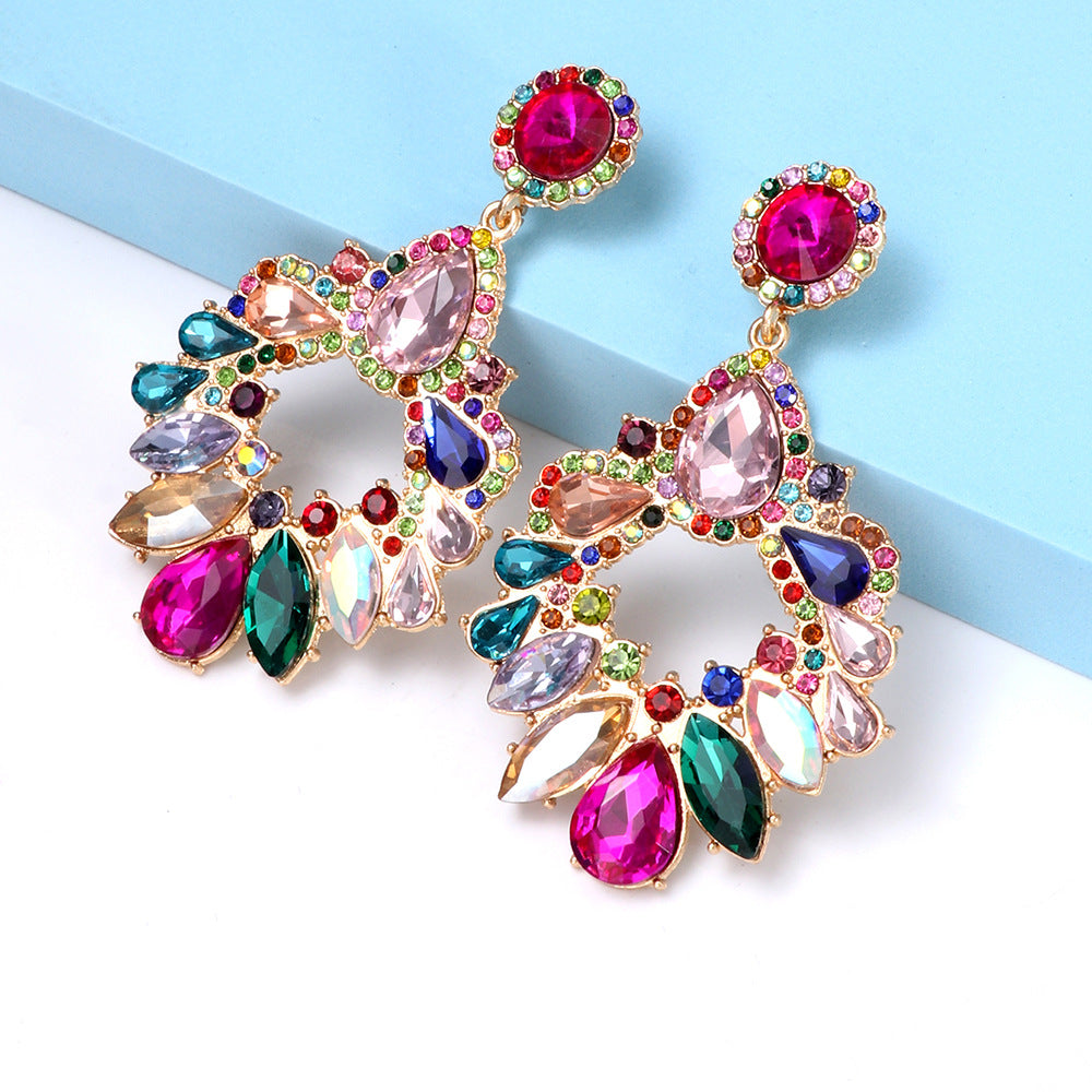 Colorful Crystal Chandelier Drop Earrings Flowering Girl
