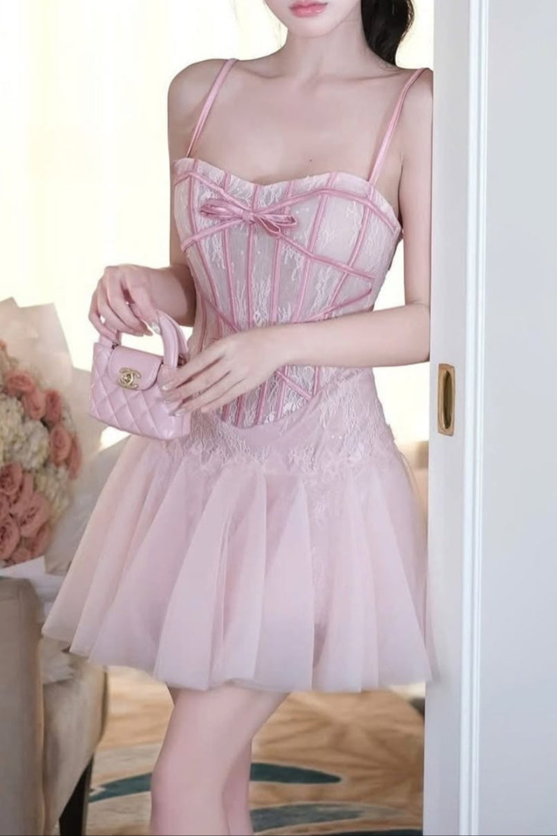 Bow Tulle Corset Mini Dress Flowering Girl