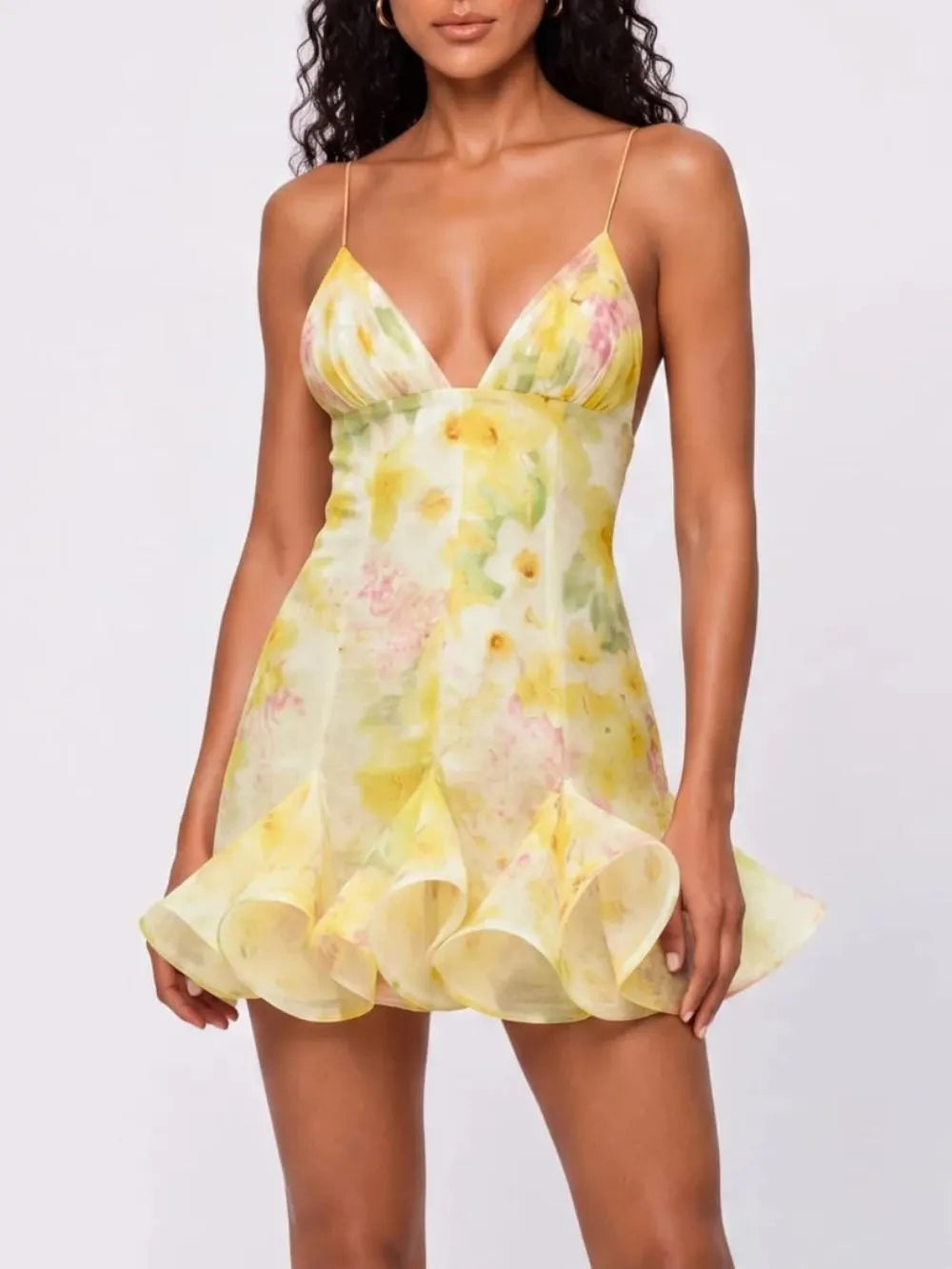 Brasken V Neck Floral Mini Dress Flowering Girl