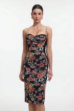 Olga Contour Sleeveless Floral Print Bandage Midi Dress Flowering Girl