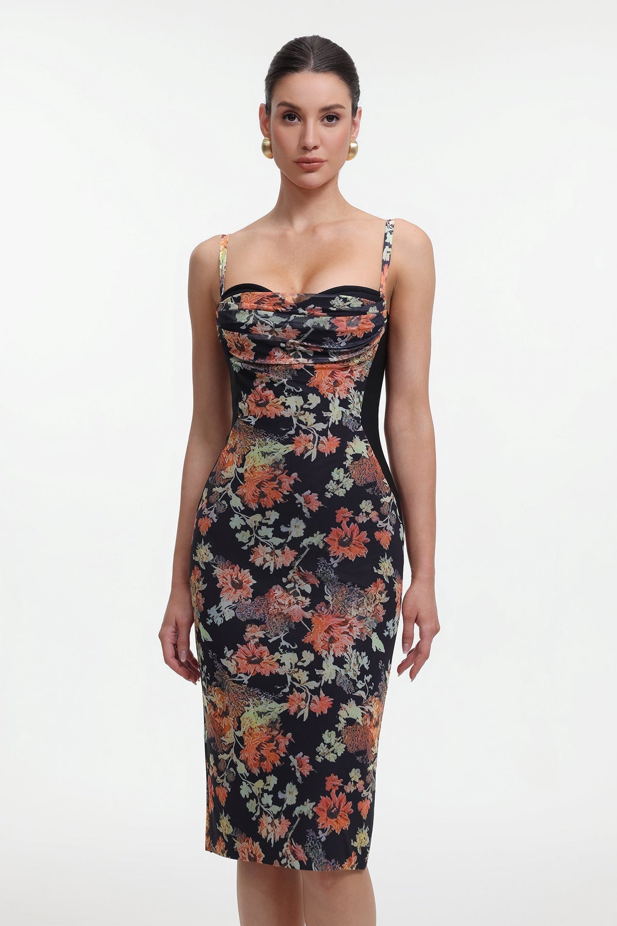Olga Contour Sleeveless Floral Print Bandage Midi Dress Flowering Girl