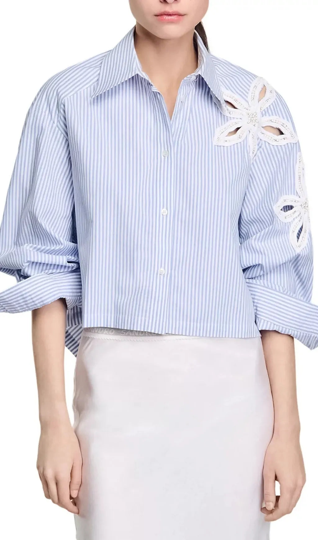 Embellished Cutout Shirt Flowering Girl