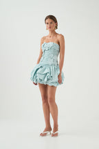moira floral strapless Puffy mini dress in blue Flowering Girl