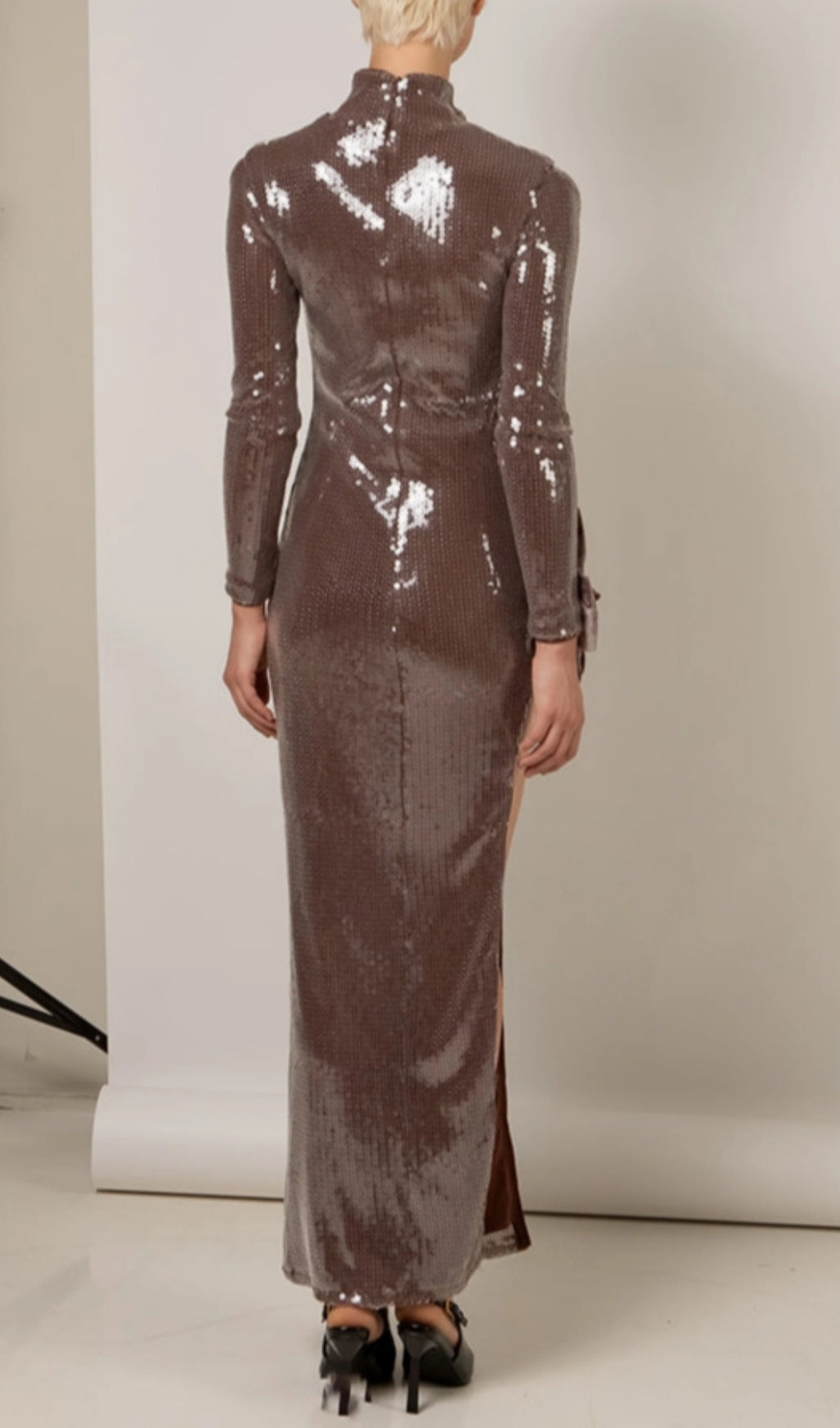 Bash Brown Long Sleeve Bow Sequin Maxi Dress Flowering Girl