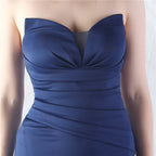 Chrina Navy Strapless Ruched Maxi Dress Flowering Girl