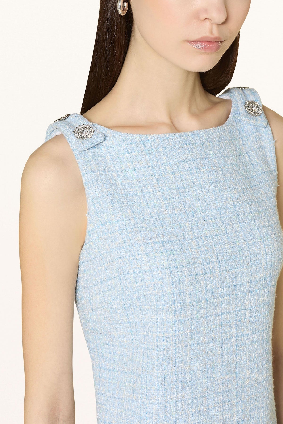 Halter Neck Tweed Vest Mini Dress In Blue Flowering Girl