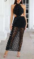 Festus Black Halterneck Cutout Bandage Maxi Dress Flowering Girl