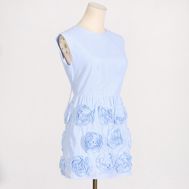 Xaviera Rose Applique Mini Dress In Blue Flowering Girl