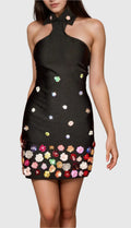 Halter Embellished Flowers Mini Dress Flowering Girl