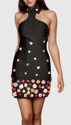 Halter Embellished Flowers Mini Dress Flowering Girl