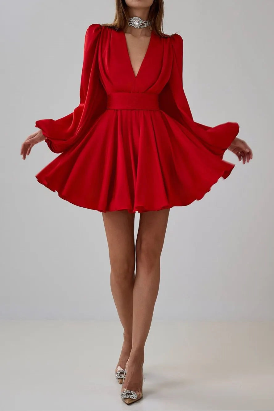 Janice V-Neck Puff Sleeve Mini Dress Flowering Girl